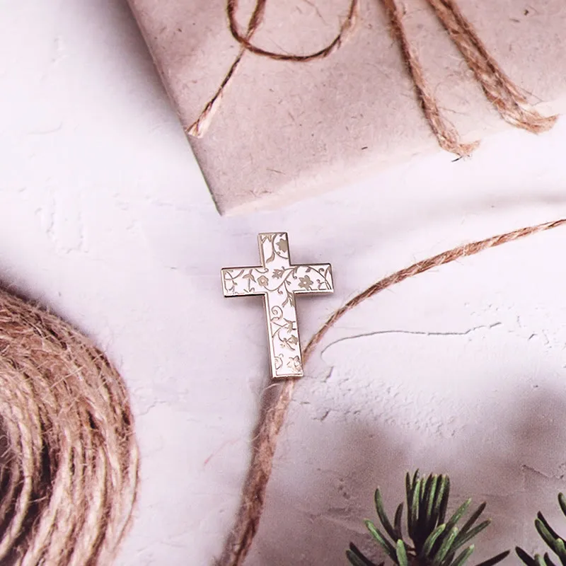 Floral Cross Enamel Pin Brooch sold by FloralTrip product image thumbnail 3