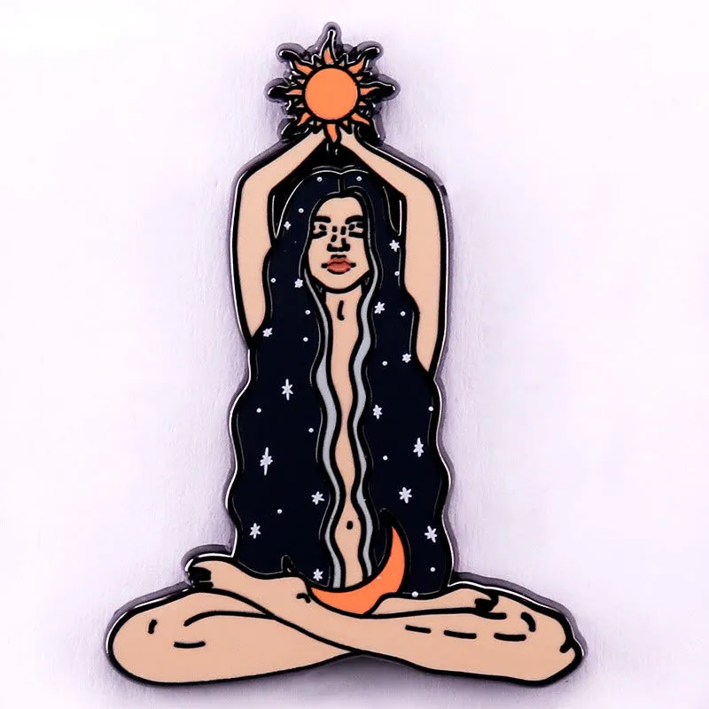 Women's The Sun Moon Celestial Goddess Enamel Brooch sold by FloralTrip