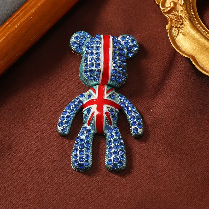 Exquisite Full Crystal Cute Bear British Flag Brooch sold by FloralTrip