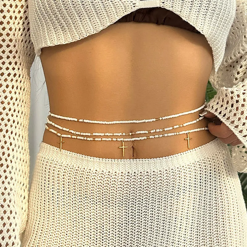 Women's Boho Beach Cross Beads Layered Waist Chain sold by FloralTrip