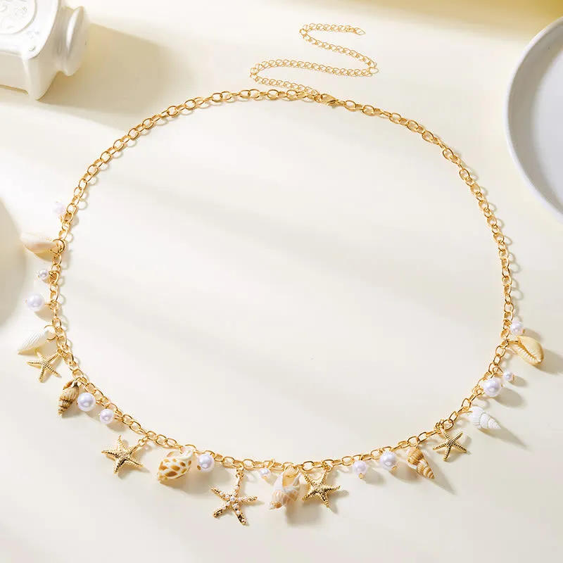 Women's Bohemian Summer Starfish Conch Shell Faux Pearl Waist Chain sold by FloralTrip product image thumbnail 3