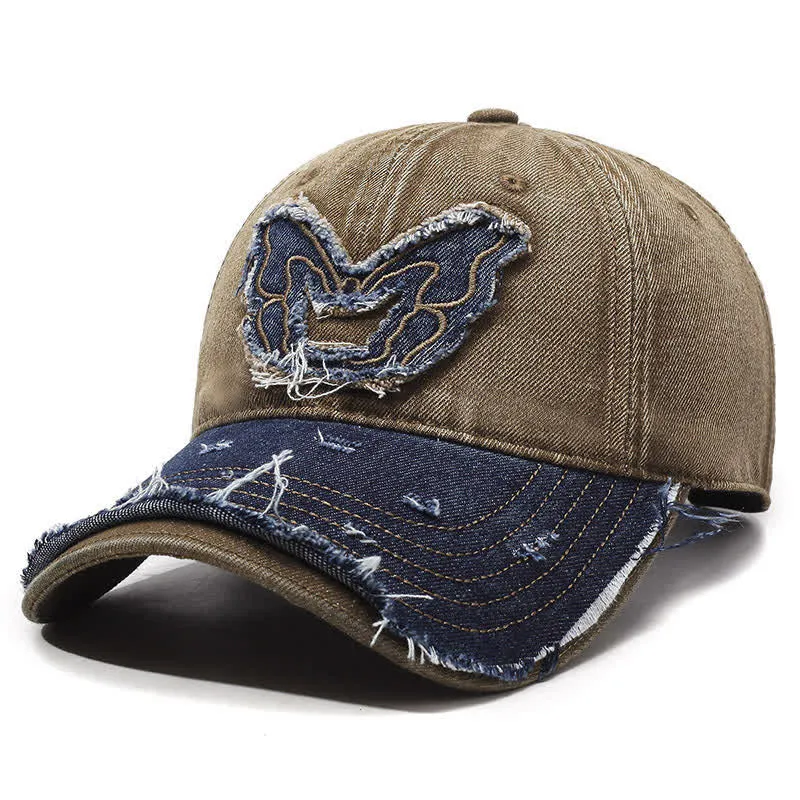 Butterfly Embroidered Retro Color Matching Washed Baseball Cap sold by FloralTrip