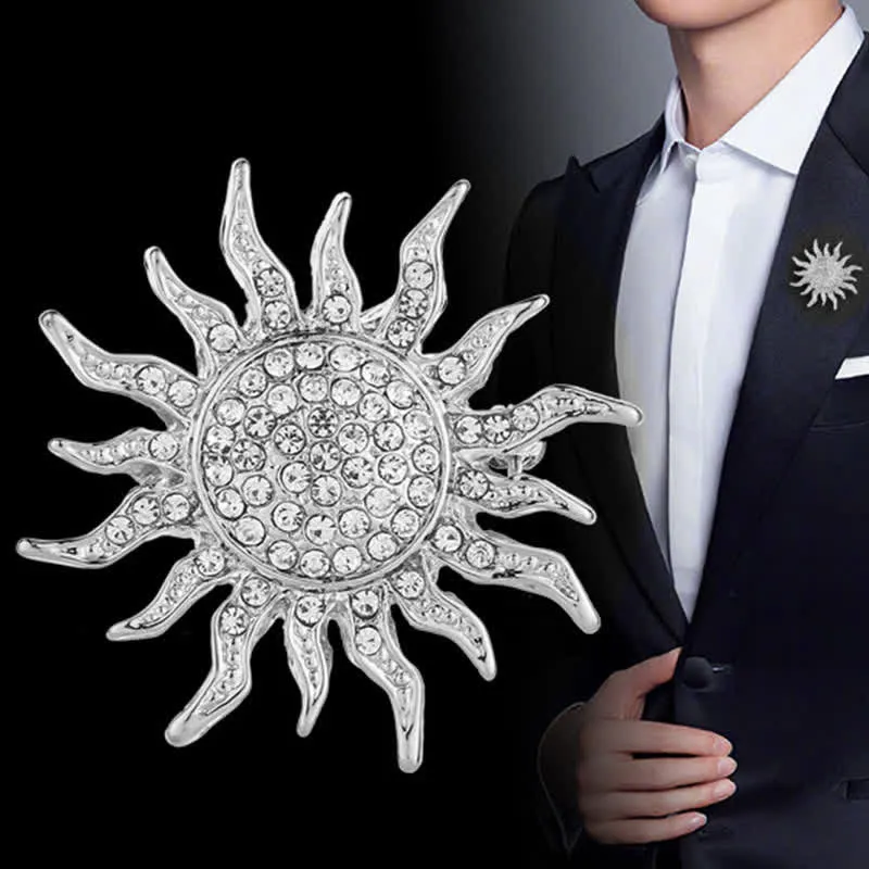 Men's Glowing Sunburst Rhinestone Brooch sold by FloralTrip