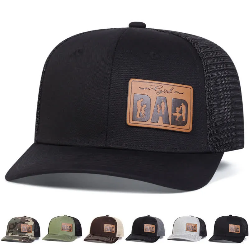 Girl Dad Leather Patch Adjustable Trucker Hat sold by FloralTrip