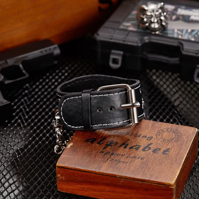 Men's Punk Rivet Chain Bracelet Leather Watch With Skull Cover sold by FloralTrip product image thumbnail 3