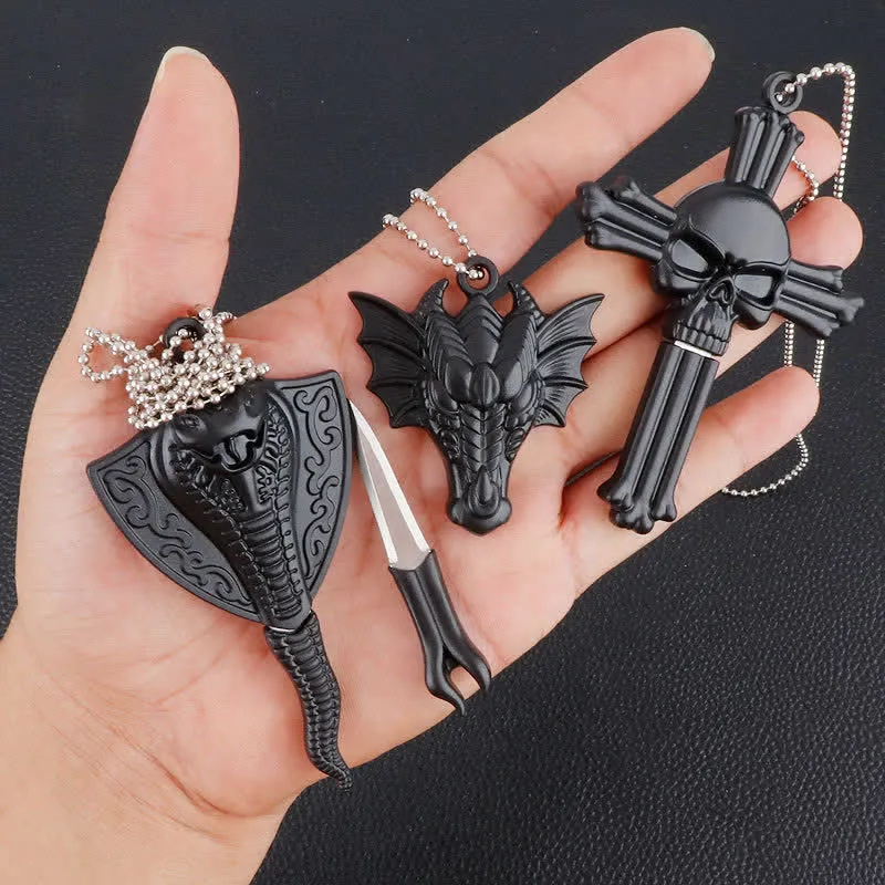Black Dragon Skull Snake Hidden Mini Blade Tool Pendant Necklace sold by FloralTrip