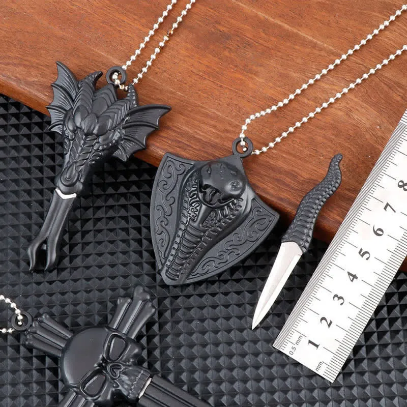Black Dragon Skull Snake Hidden Mini Blade Tool Pendant Necklace sold by FloralTrip product image thumbnail 2