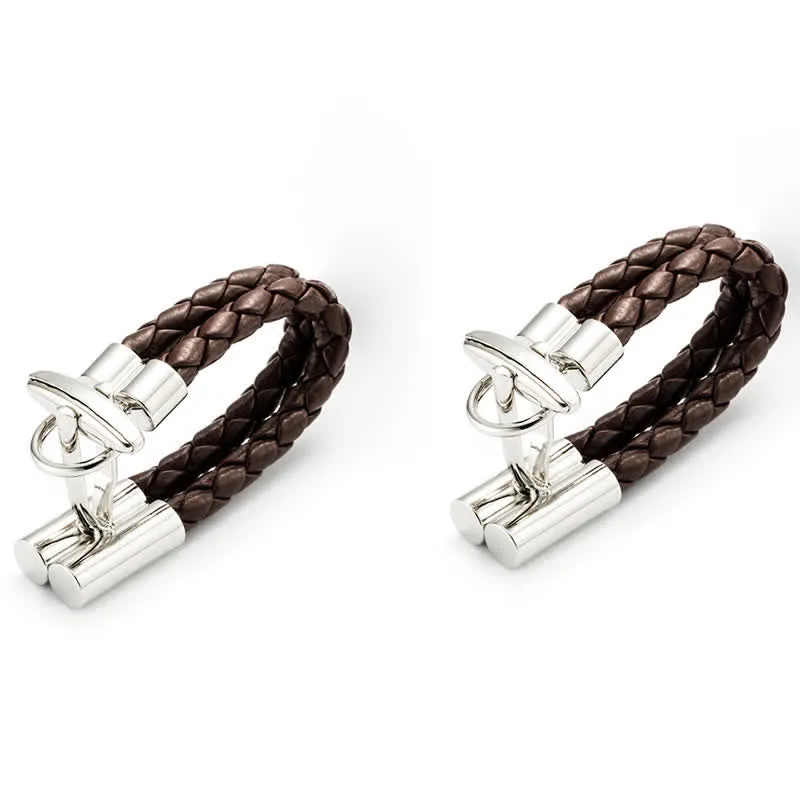 Men's 1 Pair Brown Braided Leather Rope Wrap Around Cufflinks sold by FloralTrip product image thumbnail 5