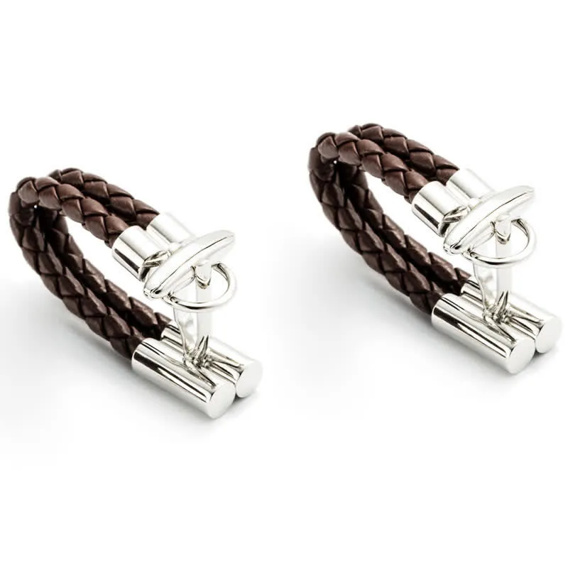 Men's 1 Pair Brown Braided Leather Rope Wrap Around Cufflinks sold by FloralTrip product image thumbnail 3