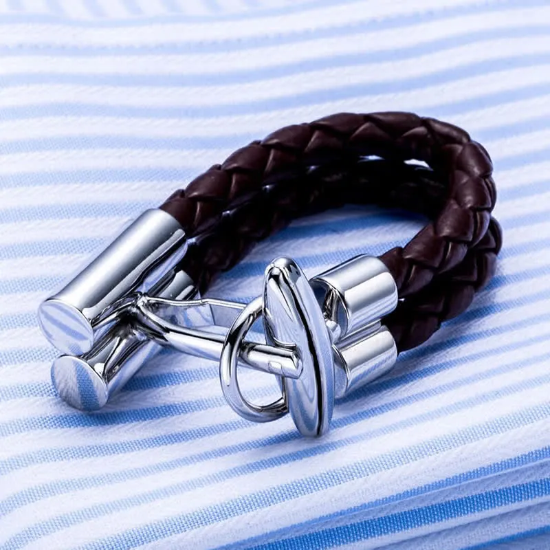Men's 1 Pair Brown Braided Leather Rope Wrap Around Cufflinks sold by FloralTrip product image thumbnail 2