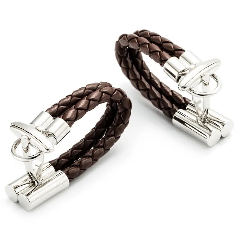 Men's 1 Pair Brown Braided Leather Rope Wrap Around Cufflinks made by FloralTrip