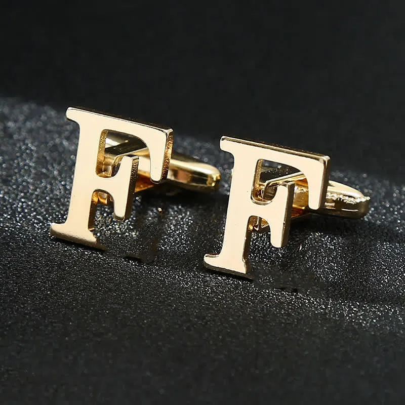 Men's 1 Pair Gold Plated Initial Letter 26 Alphabet Cufflinks sold by FloralTrip