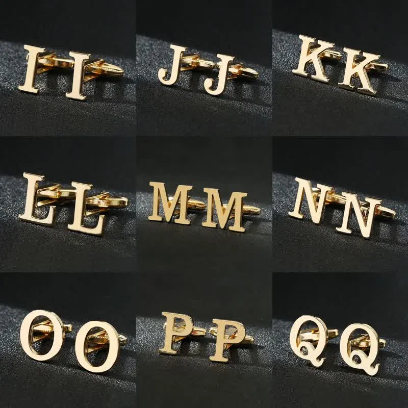 Men's 1 Pair Gold Plated Initial Letter 26 Alphabet Cufflinks sold by FloralTrip product image thumbnail 2