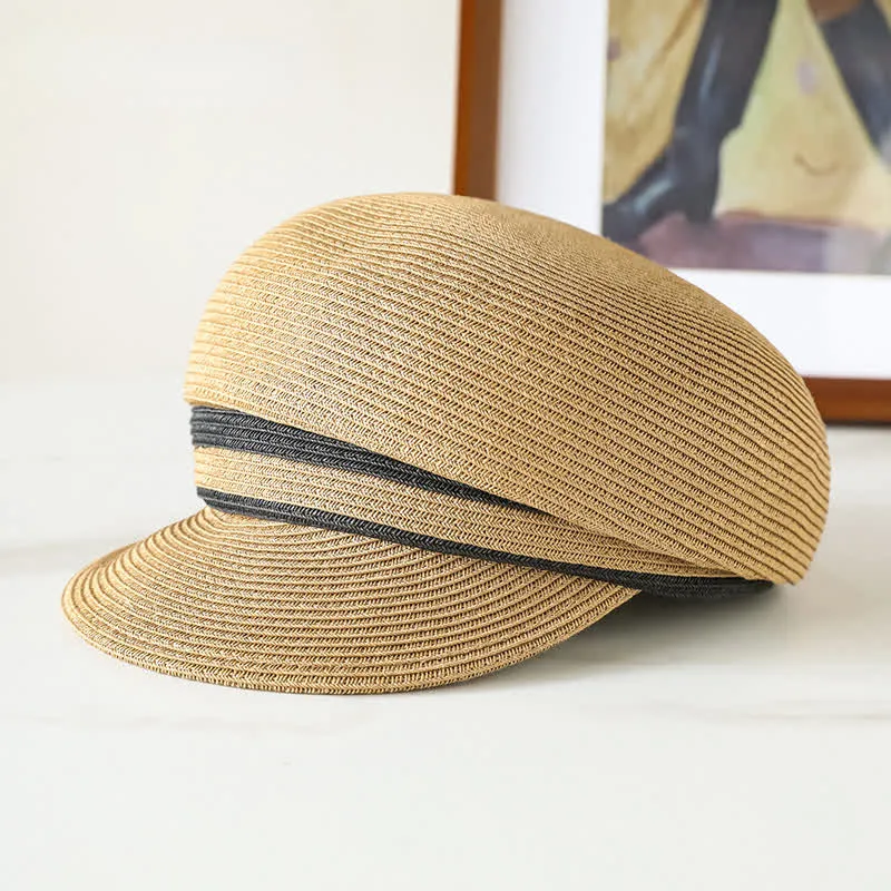 Women's Classic Striped Woven Visor Beach Straw Newsboy Hat sold by FloralTrip