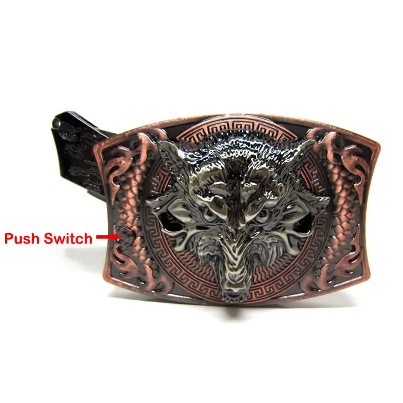 Men's DIY Fierce Wolf Hidden Folding Knife Leather Belt sold by FloralTrip product image thumbnail 4