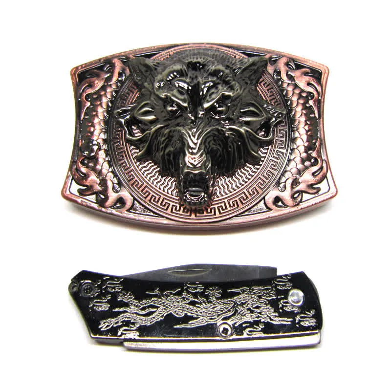 Men's DIY Fierce Wolf Hidden Folding Knife Leather Belt sold by FloralTrip product image thumbnail 5