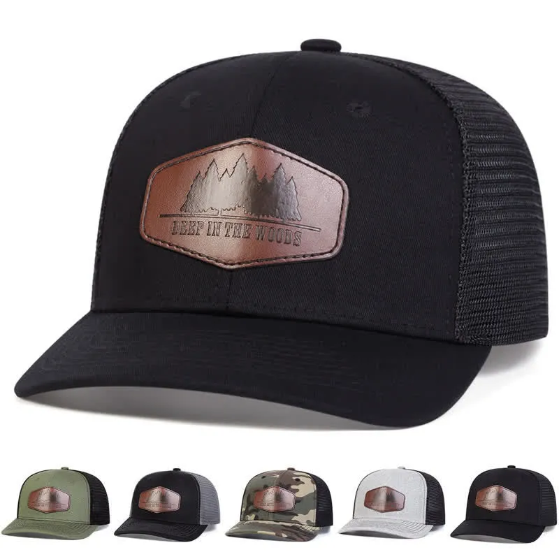 Deep In The Woods Leather Label Patch Trucker Hat sold by FloralTrip