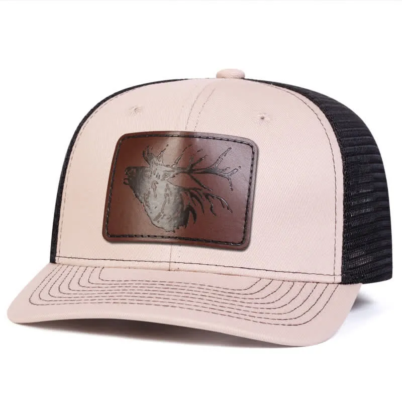 Big Deer Head Leather Label Patch Trucker Hat sold by FloralTrip product image thumbnail 5
