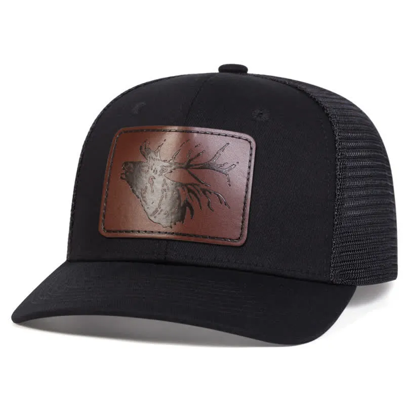 Big Deer Head Leather Label Patch Trucker Hat sold by FloralTrip product image thumbnail 2