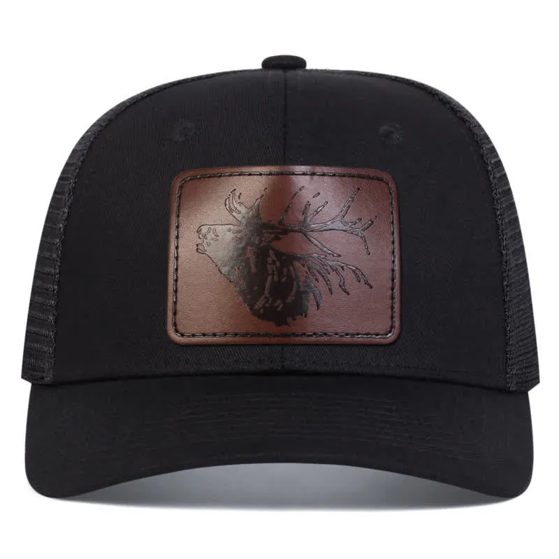 Big Deer Head Leather Label Patch Trucker Hat sold by FloralTrip product image thumbnail 3
