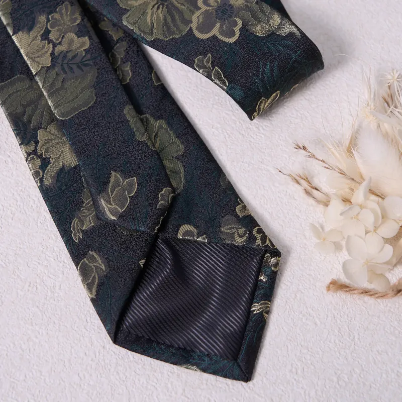 Men's Pine Forest Green Floral Necktie Pocket Square sold by FloralTrip