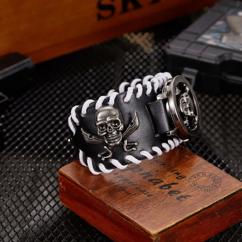 Men's Vintage White Rope Edge Leather Watch With Skull Cover sold by FloralTrip product image thumbnail 3