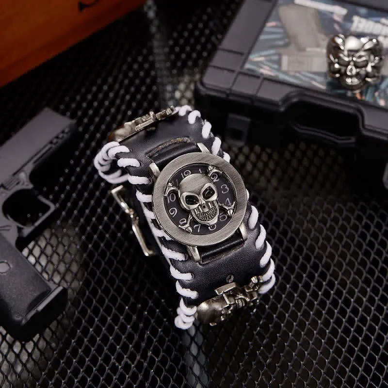 Men's Vintage White Rope Edge Leather Watch With Skull Cover sold by FloralTrip product image thumbnail 2