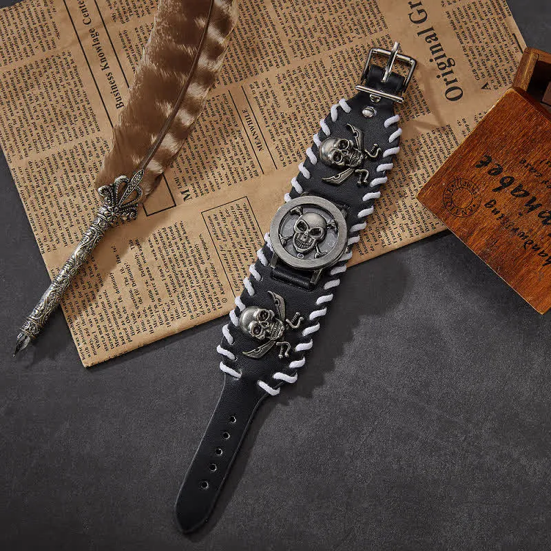 Men's Vintage White Rope Edge Leather Watch With Skull Cover sold by FloralTrip