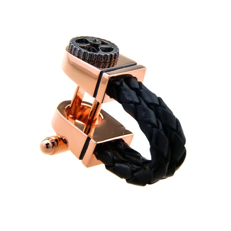 Men's 1 Pair Rose Gold Gear Braided Leather Cufflinks sold by FloralTrip product image thumbnail 3