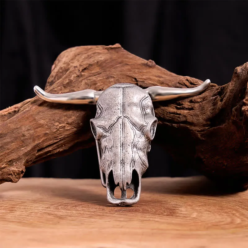 Unique Longhorn Head DIY Hidden Knife Silver  Buckle Leather Belt sold by FloralTrip