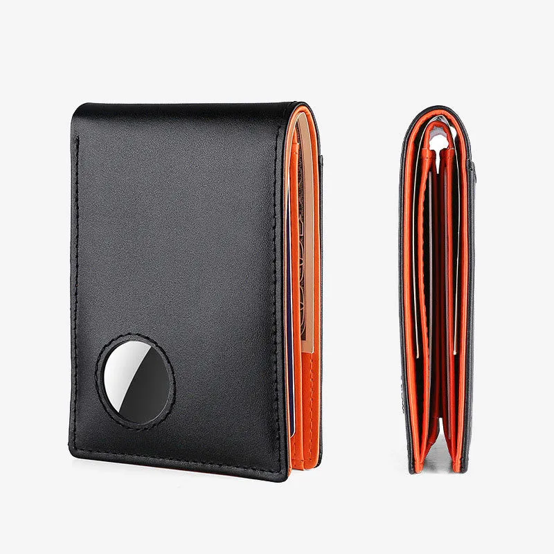 Anti-theft RFID Blocking Leather Front Pocket Wallet with Airtag Holder sold by FloralTrip