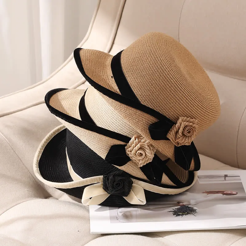 Women's Elegant Two Tone Floral Foldable StrawHat sold by FloralTrip product image thumbnail 4