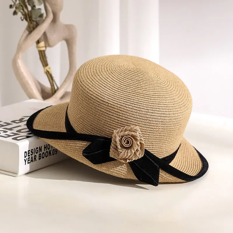 Women's Elegant Two Tone Floral Foldable StrawHat sold by FloralTrip