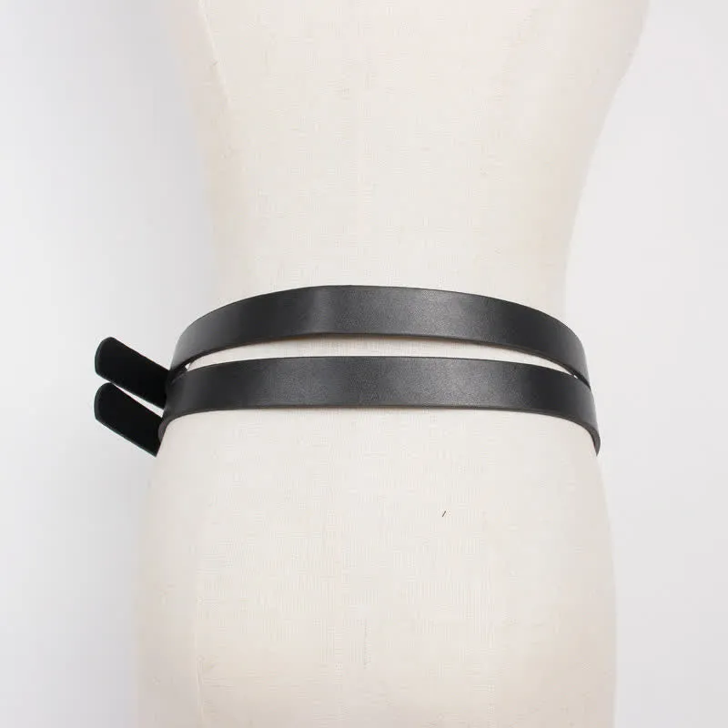 Women's Novel Double Prong Dual Strap Black Leather Belt sold by FloralTrip product image thumbnail 5