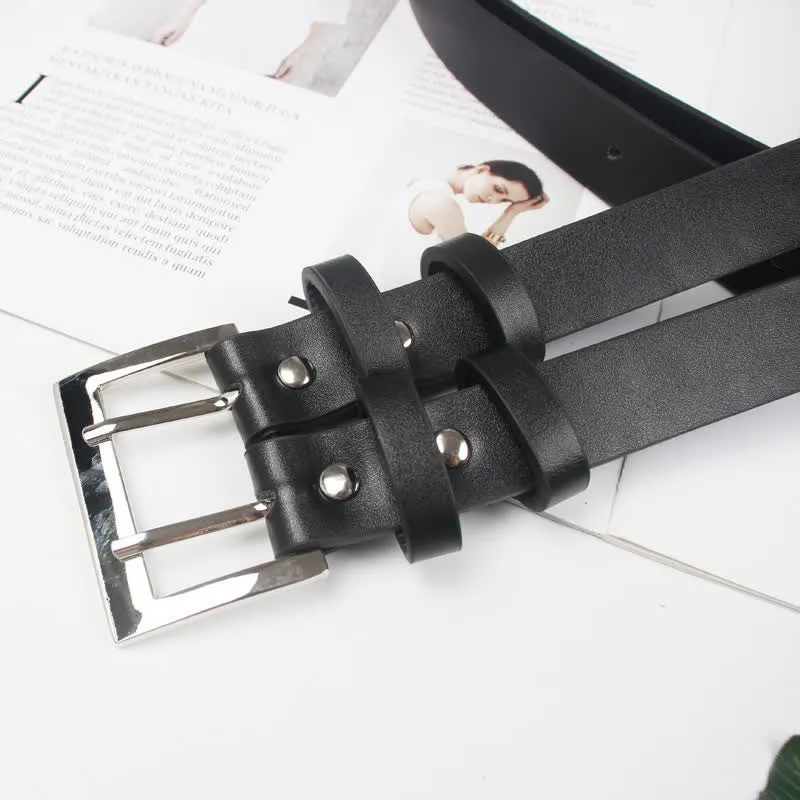 Women's Novel Double Prong Dual Strap Black Leather Belt sold by FloralTrip product image thumbnail 3