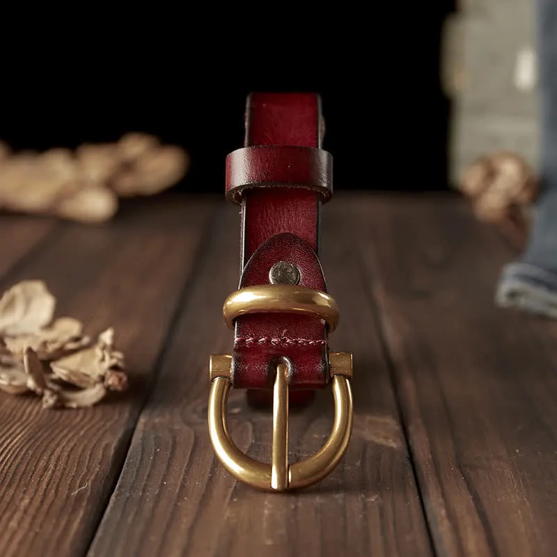 Women's Handmade Narrow Brass Buckle Genuine Leather Belt sold by FloralTrip product image thumbnail 4