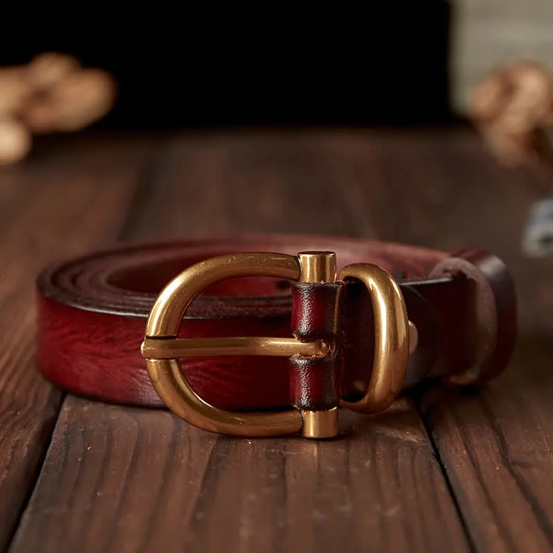 Women's Handmade Narrow Brass Buckle Genuine Leather Belt sold by FloralTrip product image thumbnail 5