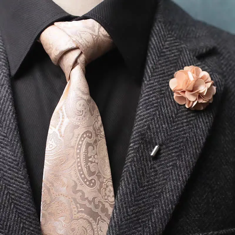 2Pcs Men's Champagne Paisley Motifs Wide Necktie Corsage Set sold by FloralTrip