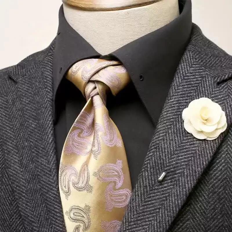 2Pcs Men's Gold & Violet Paisley Motifs Wide Necktie Corsage Set sold by FloralTrip