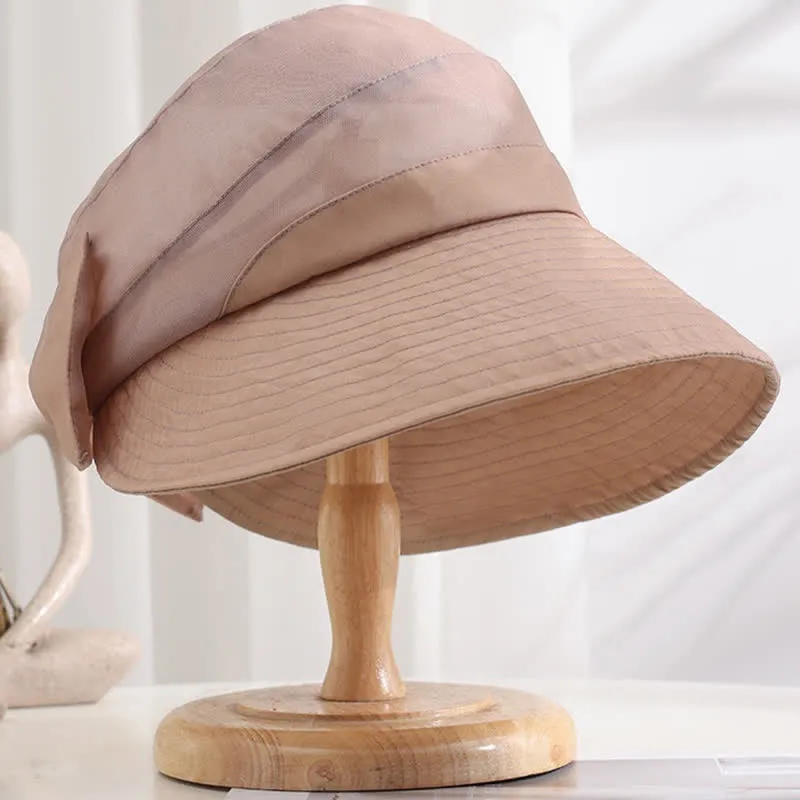 Women's Large Bow Knot Wide Brim Foldable Silk Sun Hat sold by FloralTrip product image thumbnail 3