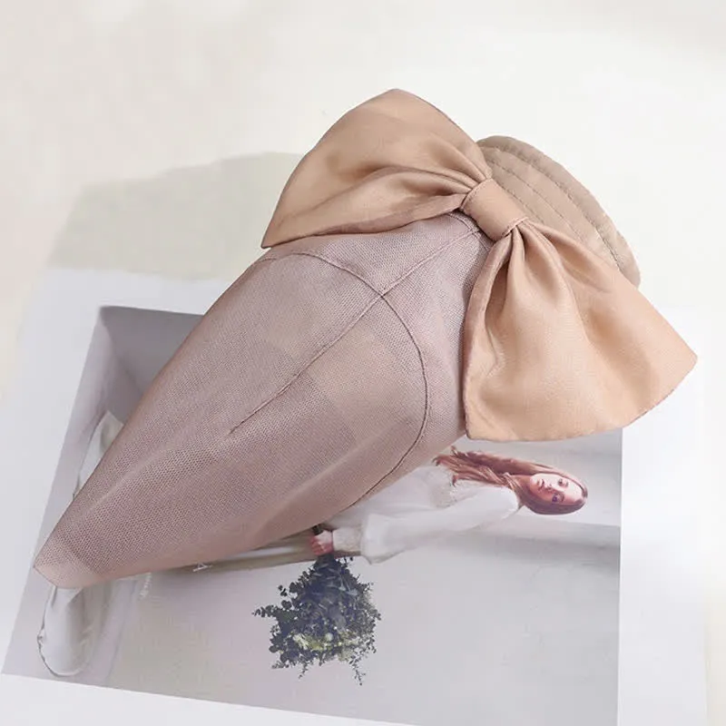 Women's Large Bow Knot Wide Brim Foldable Silk Sun Hat sold by FloralTrip product image thumbnail 4