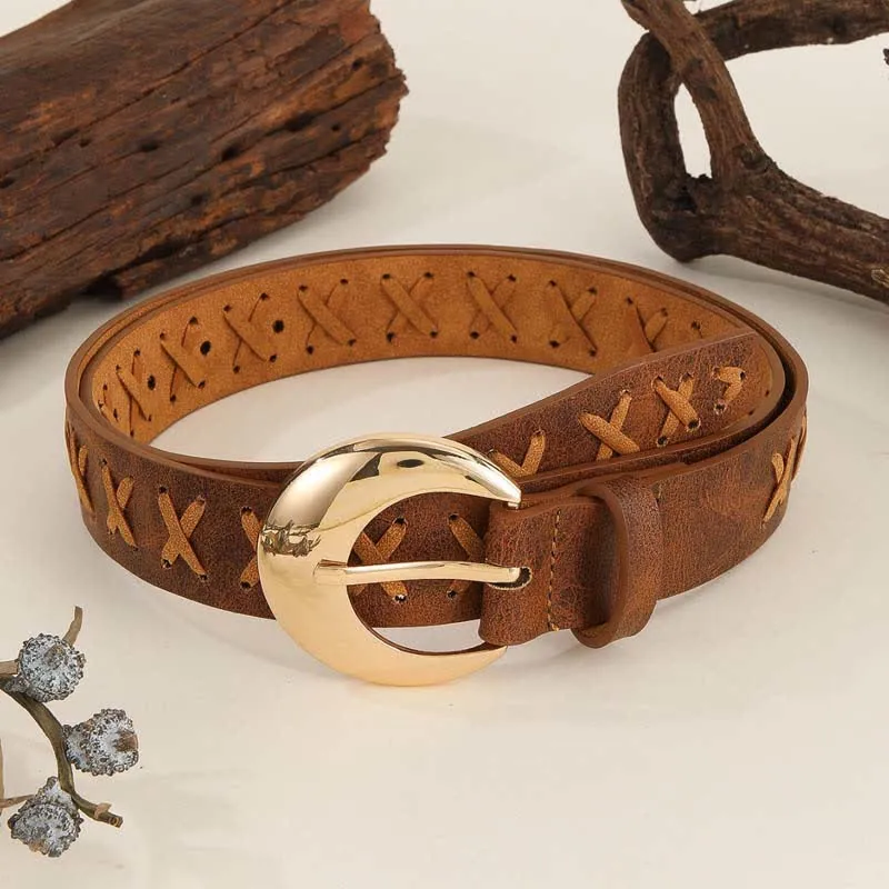 Women's Boho Handmade Rope Threading Leather Belt sold by FloralTrip