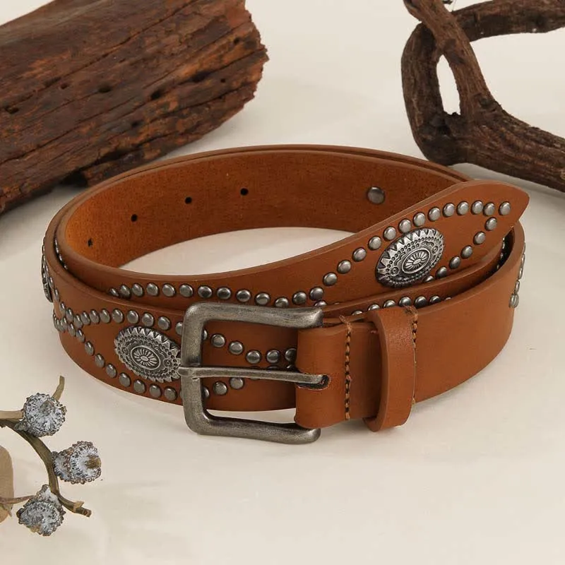 Women's Western Style Antique Silver Rivet Accents Leather Belt sold by FloralTrip