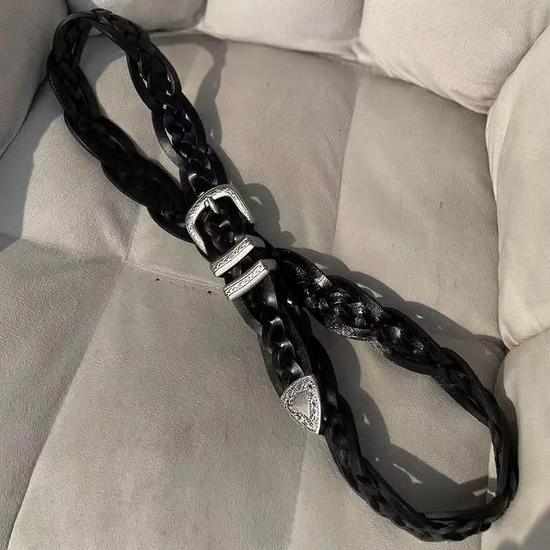 Fashion Woven Carved Silvery Buckle Leather Belt sold by FloralTrip
