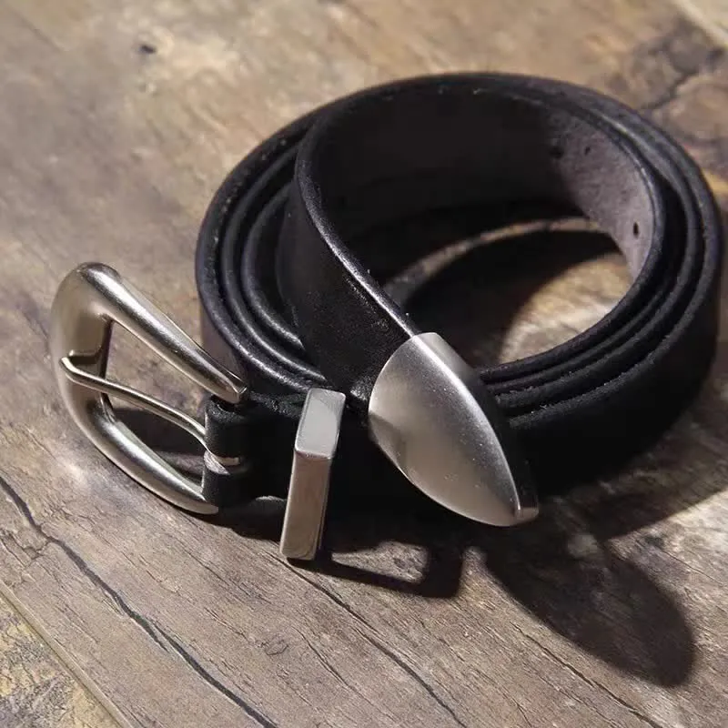 Women's Simple Silver Buckle Thin Strap Black Leather Belt sold by FloralTrip