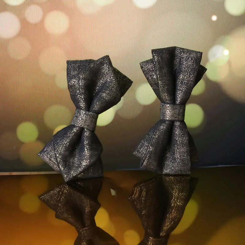 Men's Black Subtle Gold Glittering Shiny Details Bow Tie sold by FloralTrip product image thumbnail 4