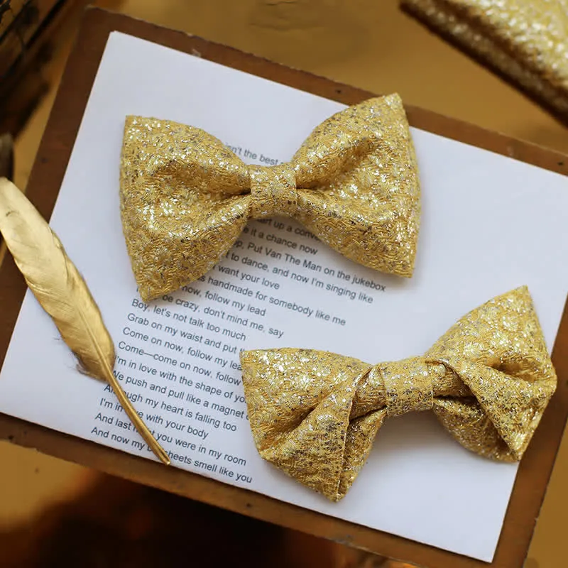 Men's Golden Glittering Shiny Details Bow Tie sold by FloralTrip