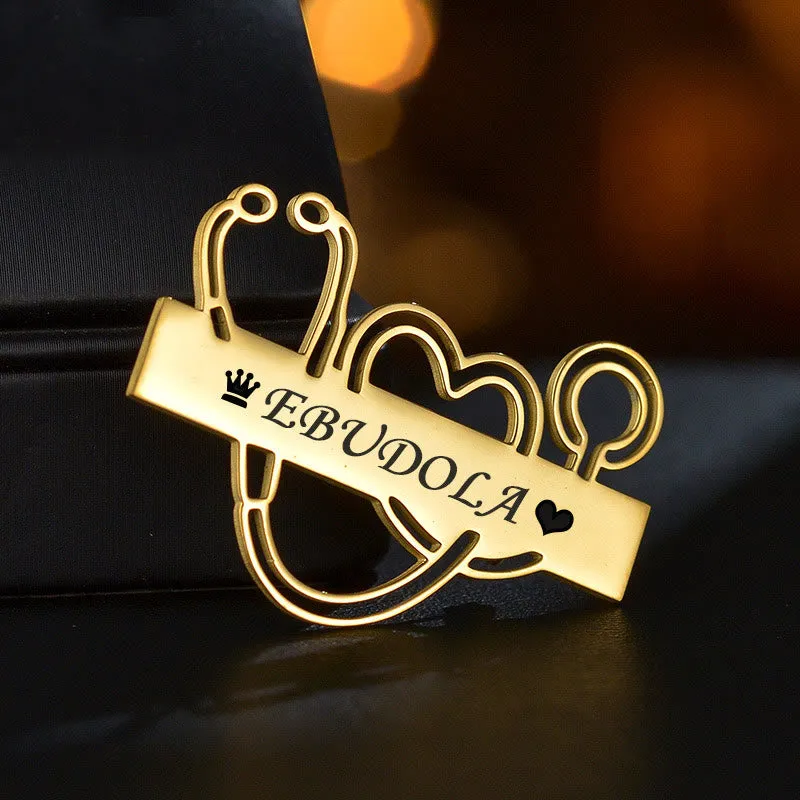 Custom Your Name Gold Long Strip Stethoscope Brooch sold by FloralTrip