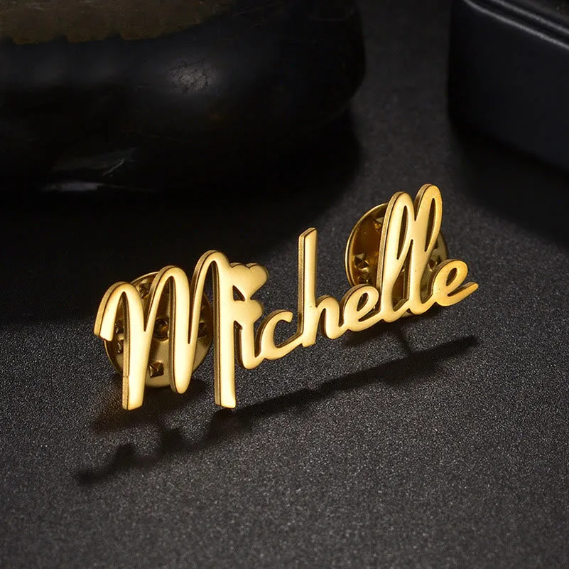 Gold Custom Your Name Personalized Stainless Steel Brooch sold by FloralTrip