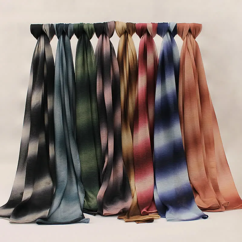 Unisex Striped Gradient Color Pleats Summer Thin Scarf sold by FloralTrip product image thumbnail 3